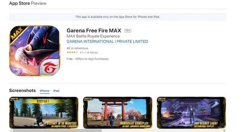 iOS İçin Free Fire Max İndir